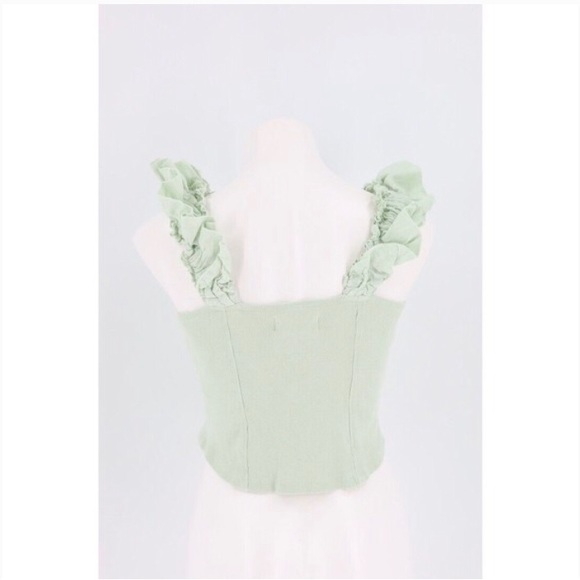 Anthropologie Women Size Medium Green Ruffle Strap Ribbed Crop Tank Top - Picture 2 of 2